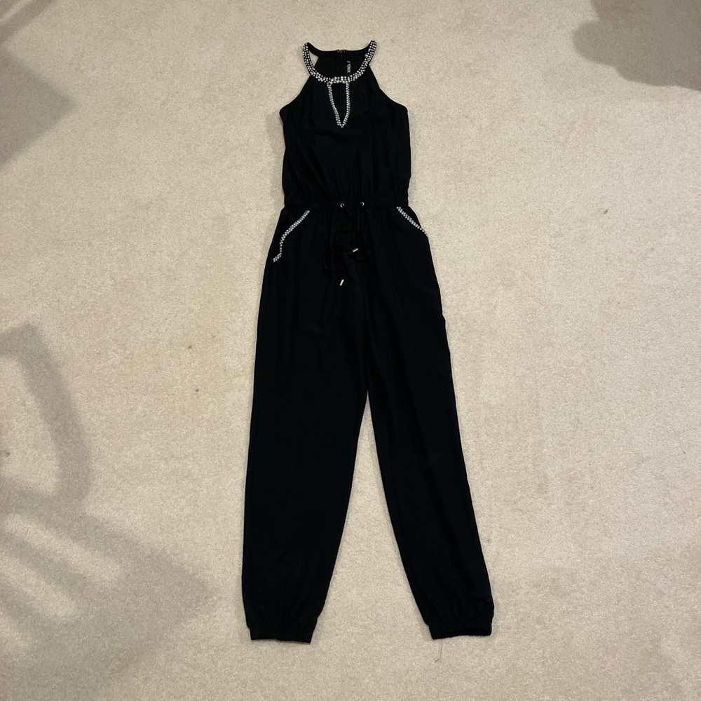 XOXO jumpsuit with pearl/gem details
